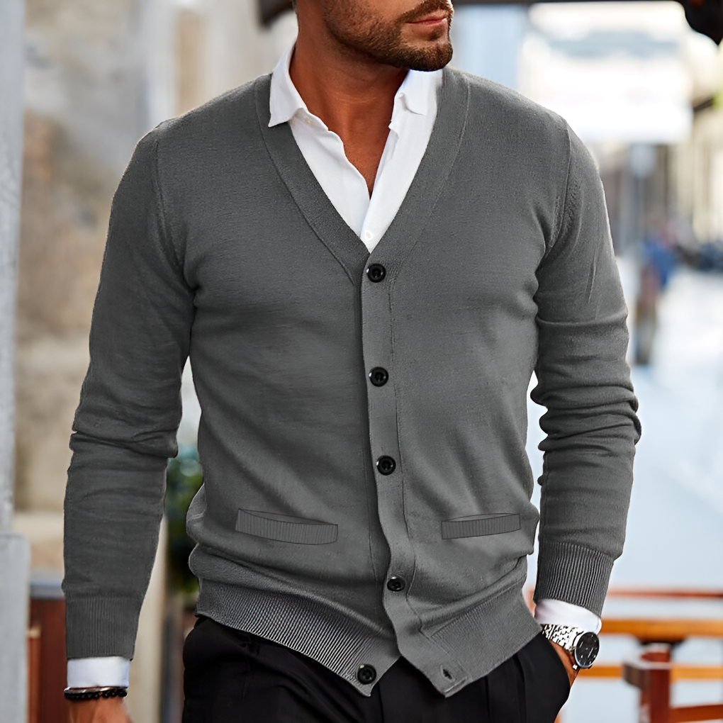 Men's Cotton Cardigan | Button-Up V-Neck Sweater