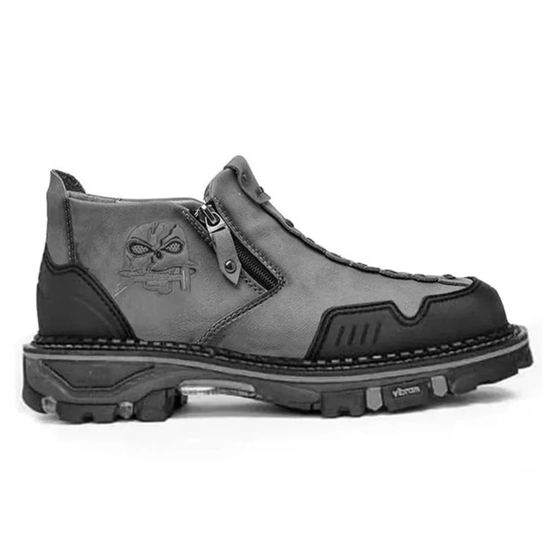 Men's Ankle Boots with Skull Accent, Bold PU Leather Boots for Everyday Wear