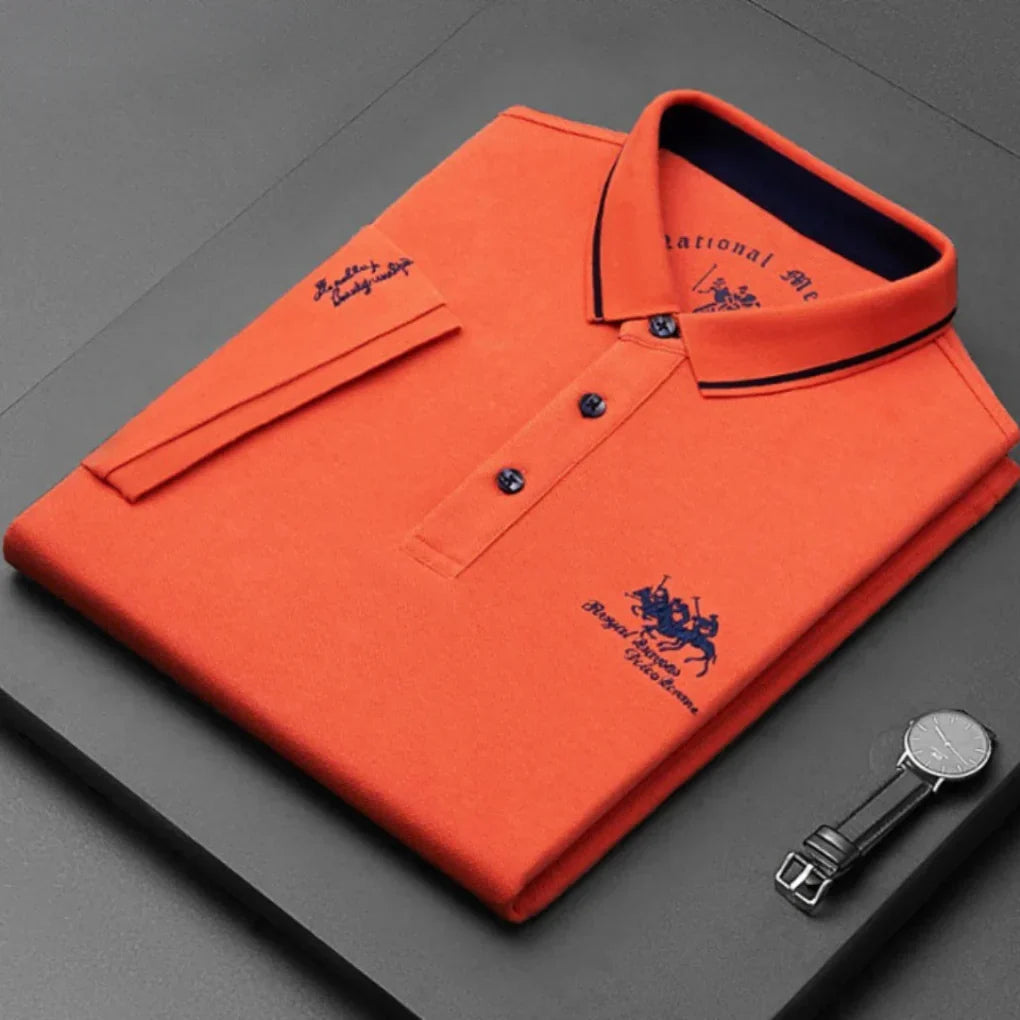 Men's Casual Polo Shirt, Breathable Cotton Polo with Button-Down Collar