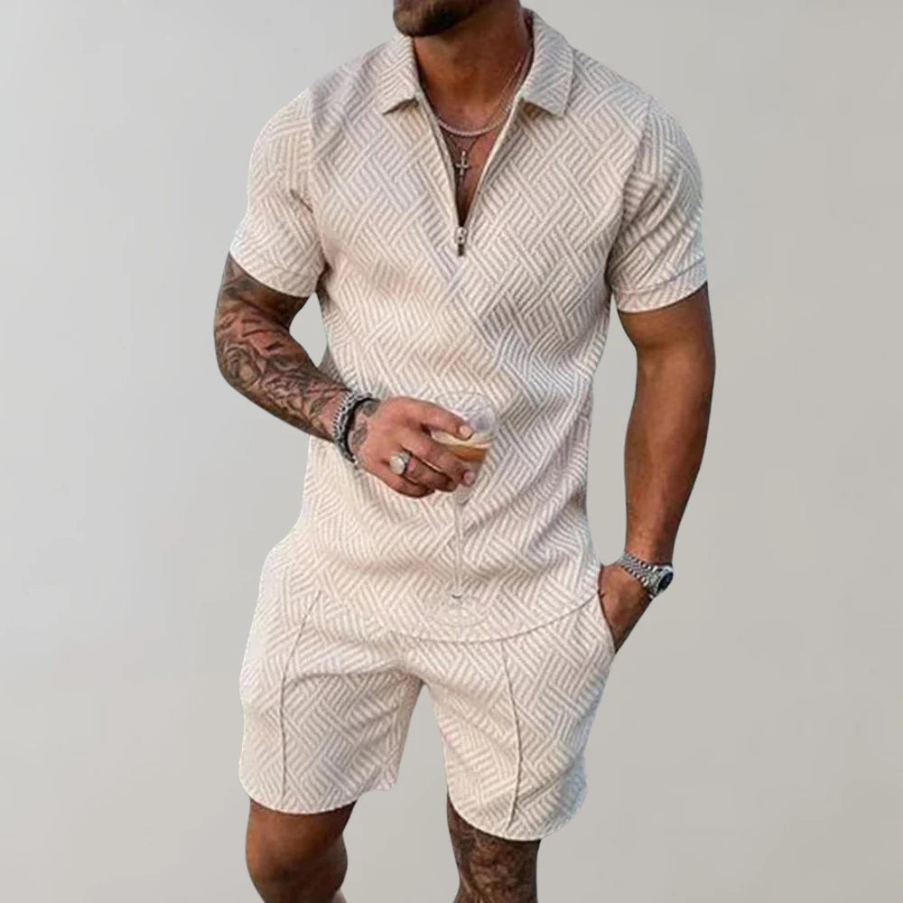 Men's Two-Piece Summer Set - Cotton Linen Shirt & Shorts Outfit