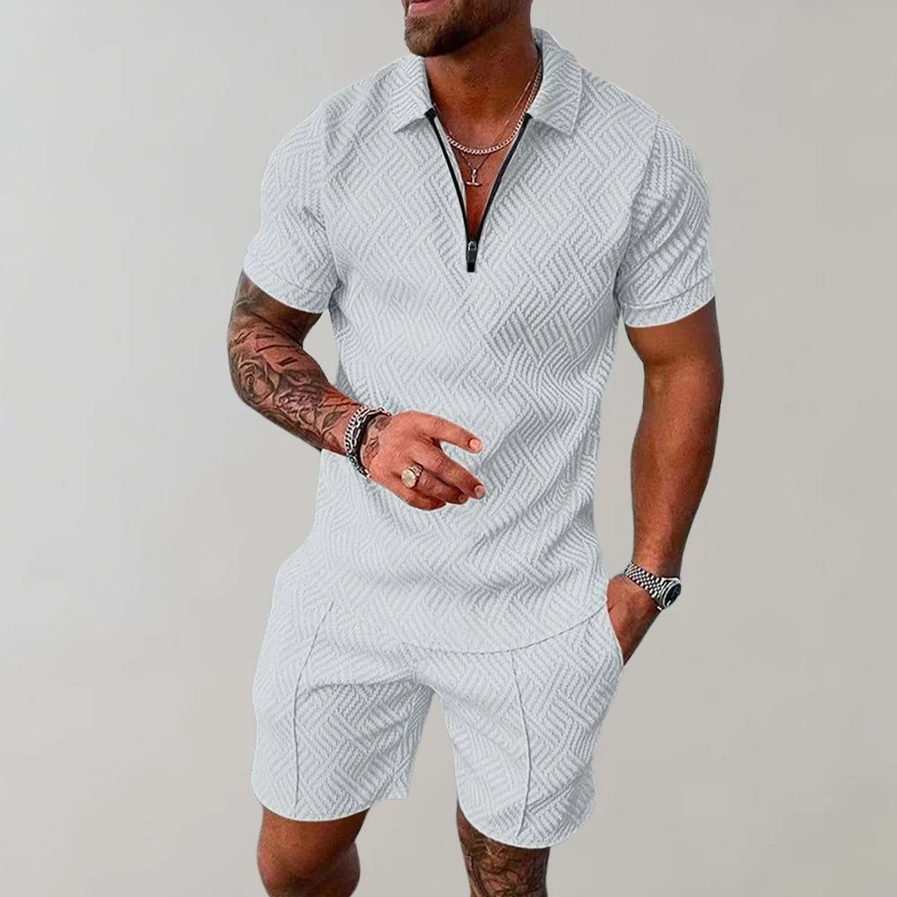 Men's Two-Piece Summer Set - Cotton Linen Shirt & Shorts Outfit