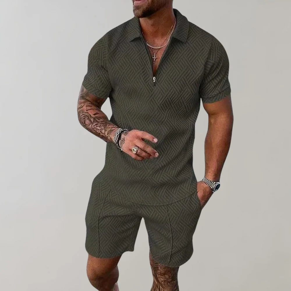 Men's Two-Piece Summer Set - Cotton Linen Shirt & Shorts Outfit