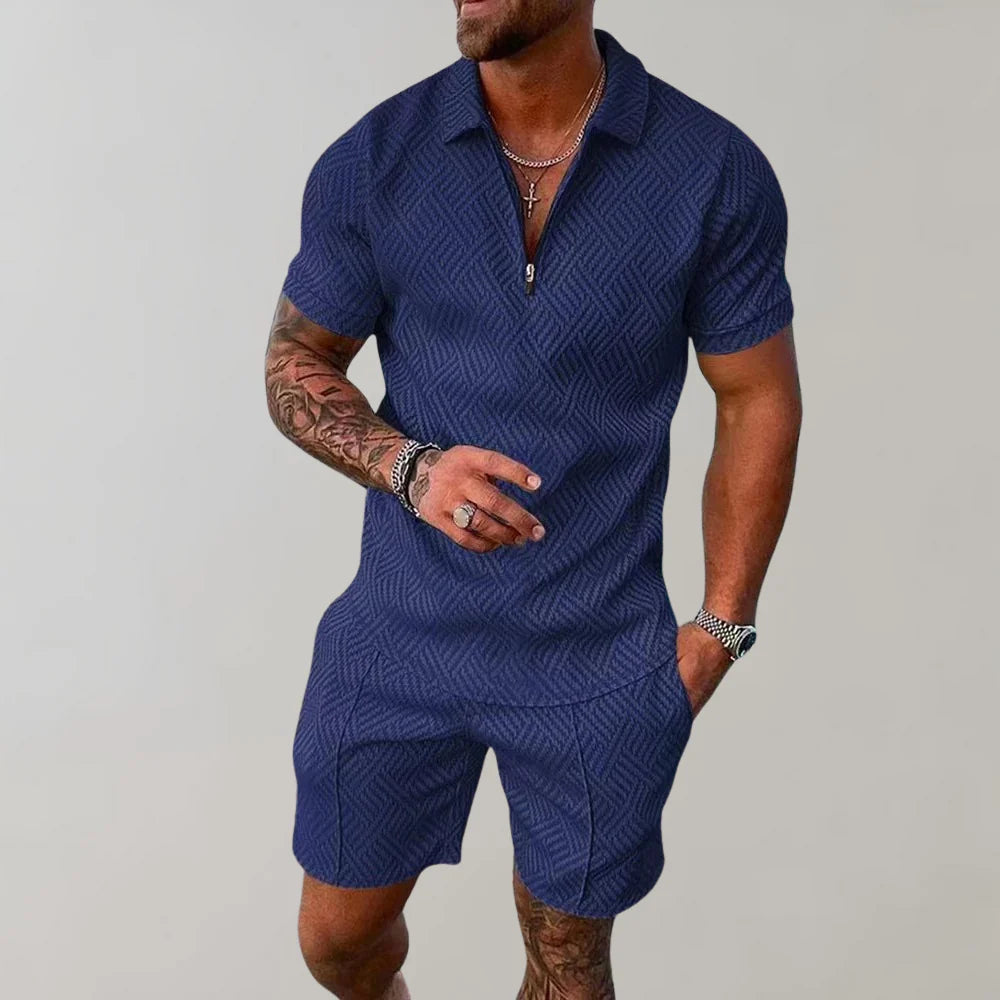 Men's Two-Piece Summer Set - Cotton Linen Shirt & Shorts Outfit