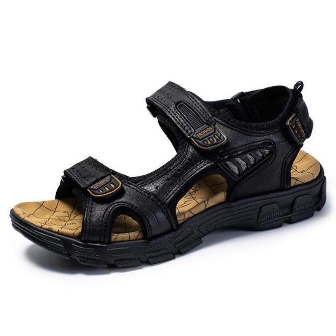 Men's Vegan Leather Sandals with Map Print - Adjustable Straps