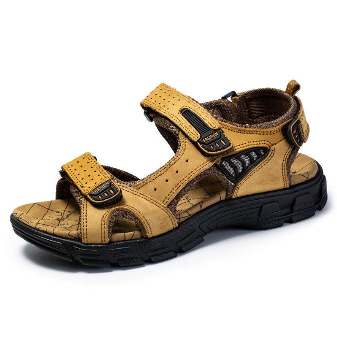 Men's Vegan Leather Sandals with Map Print - Adjustable Straps