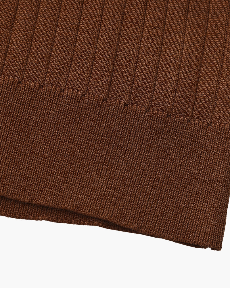 Men's Ribbed Knit Polo Shirt with Open Collar - Short Sleeve Top