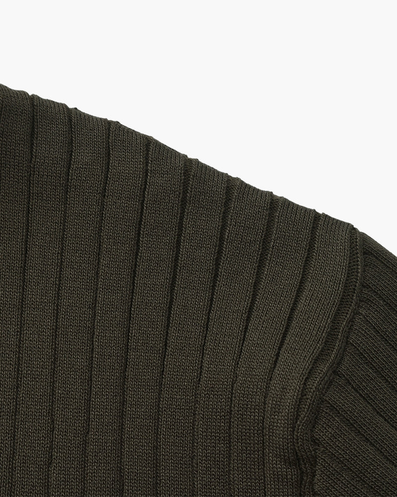 Men's Ribbed Knit Polo Shirt with Open Collar - Short Sleeve Top
