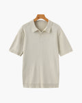 Men's Ribbed Knit Polo Shirt with Open Collar - Short Sleeve Top