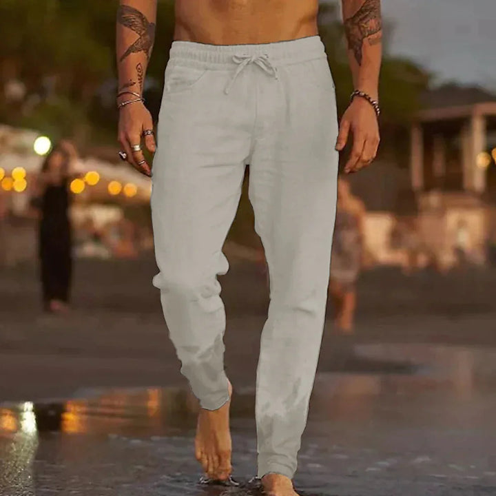 Men's Casual Linen Pants - Lightweight Relaxed Fit Trousers