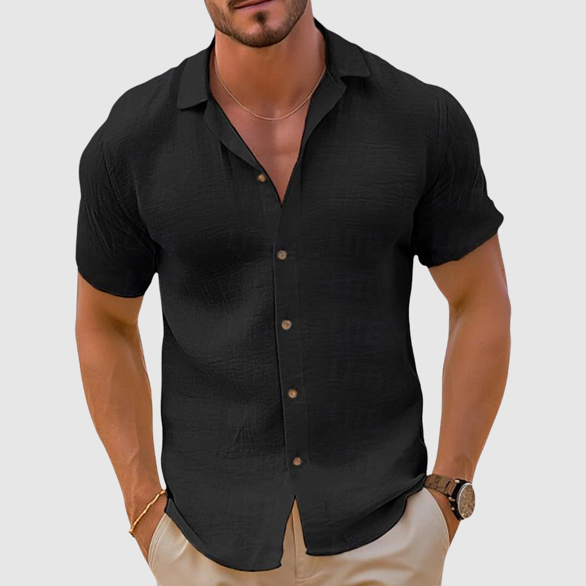Men's Relaxed Button-Up Shirt with Camp Collar, Short Sleeve Resort Shirt