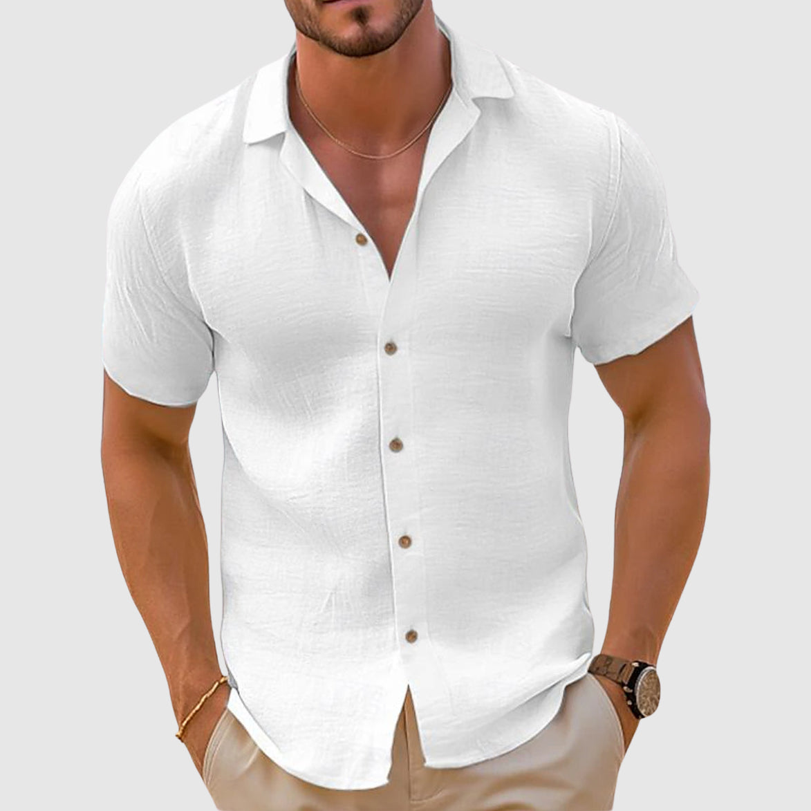 Men's Relaxed Button-Up Shirt with Camp Collar, Short Sleeve Resort Shirt