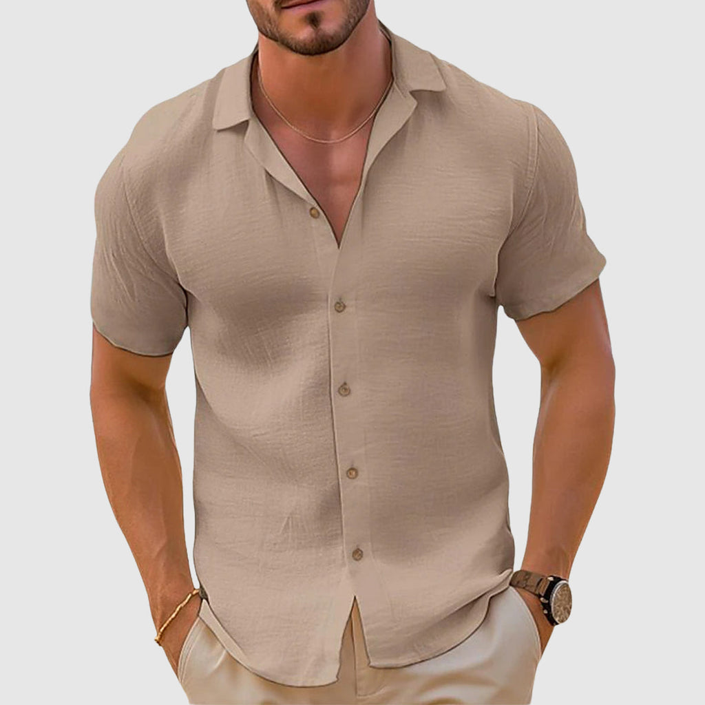 Men's Relaxed Button-Up Shirt with Camp Collar, Short Sleeve Resort Shirt