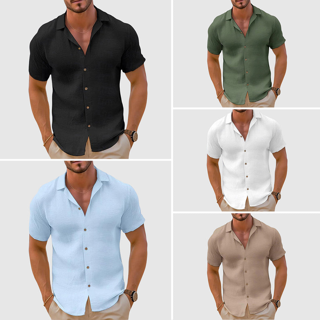 Men's Relaxed Button-Up Shirt with Camp Collar, Short Sleeve Resort Shirt