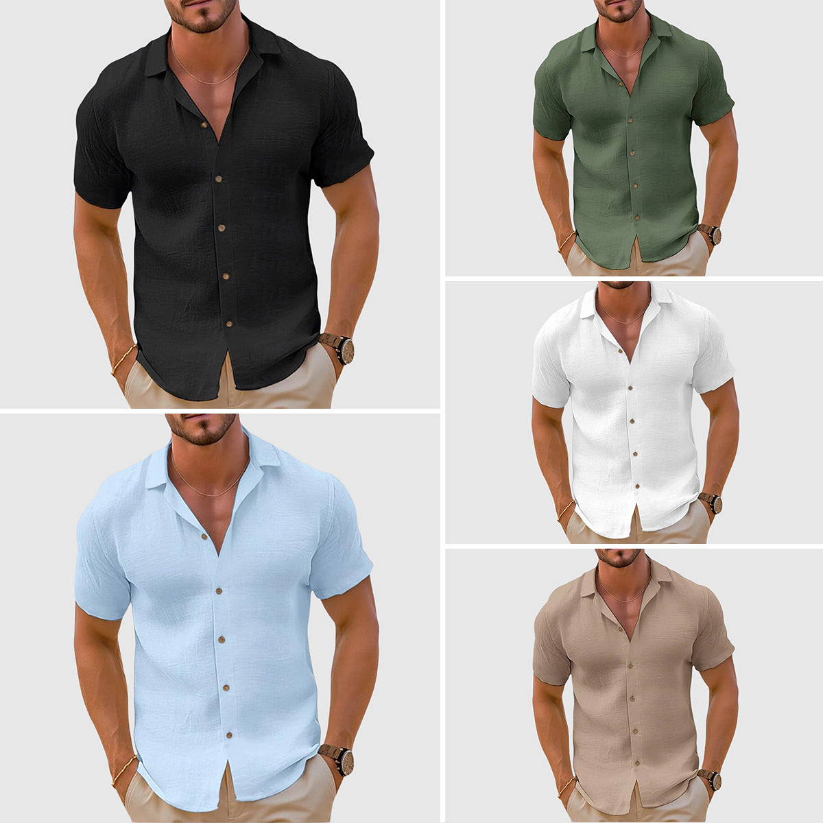 Men's Relaxed Button-Up Shirt with Camp Collar, Short Sleeve Resort Shirt