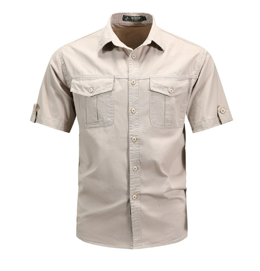 Men's Cargo Button-Up Shirt with Flap Pockets - Casual Utility Shirt