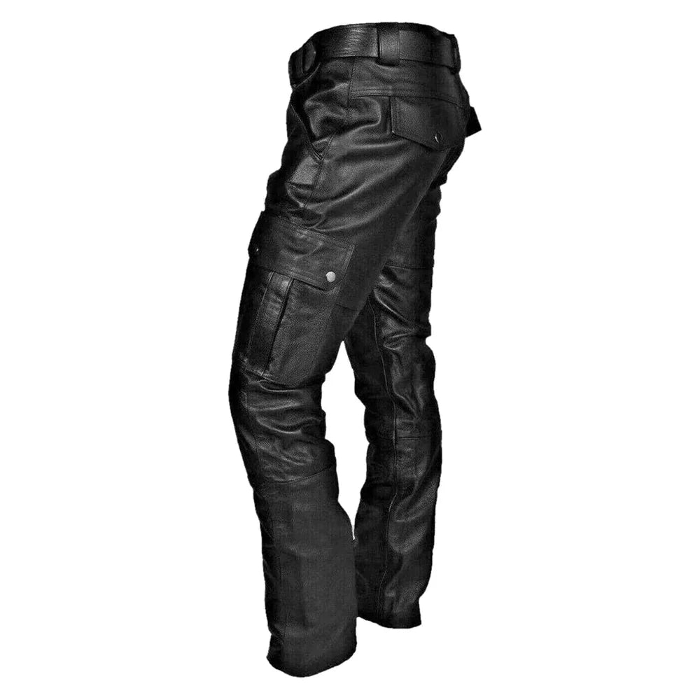 Men's Vegan Leather Trousers | Faux Leather Pants with Multiple Pockets