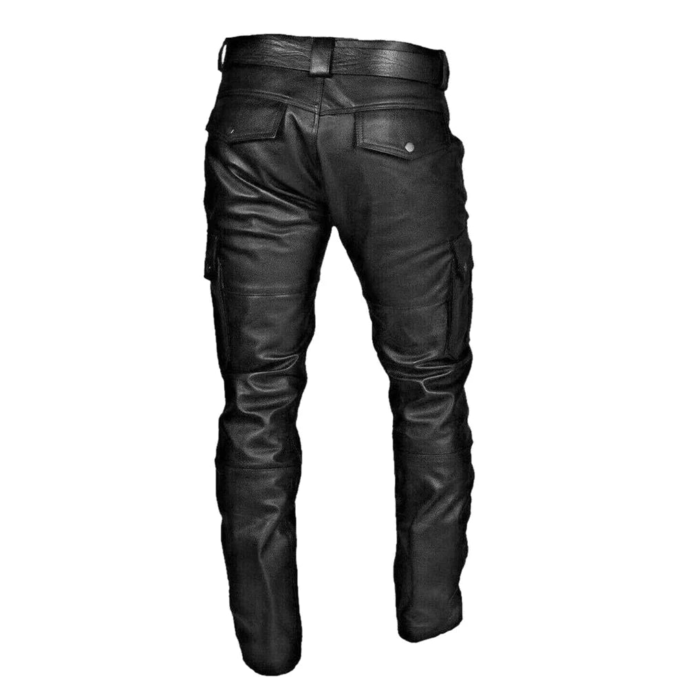 Men's Vegan Leather Trousers | Faux Leather Pants with Multiple Pockets