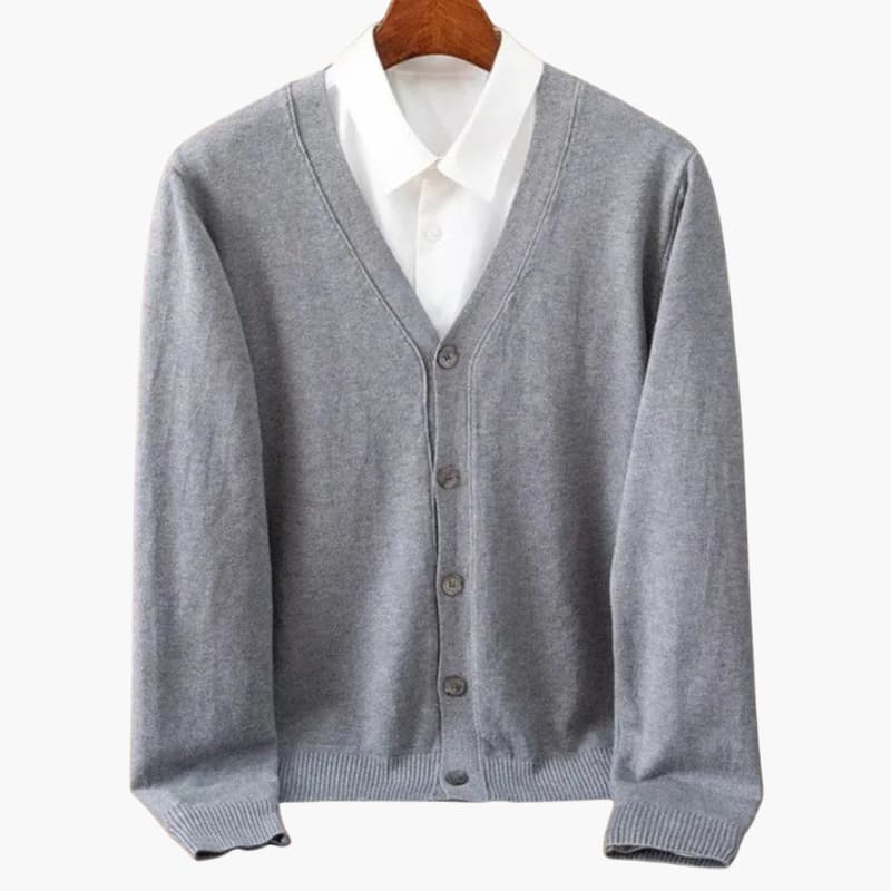 Men's V-Neck Cardigan | Button-Front Knit Sweater with Pockets