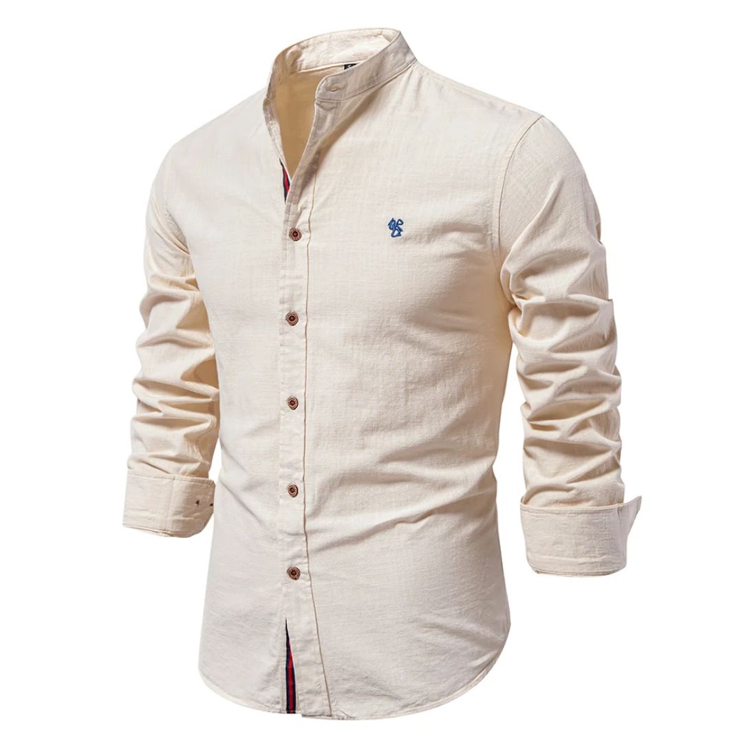 Men's Formal Button-Up Shirt with Stand Collar, Dress Shirt for Men