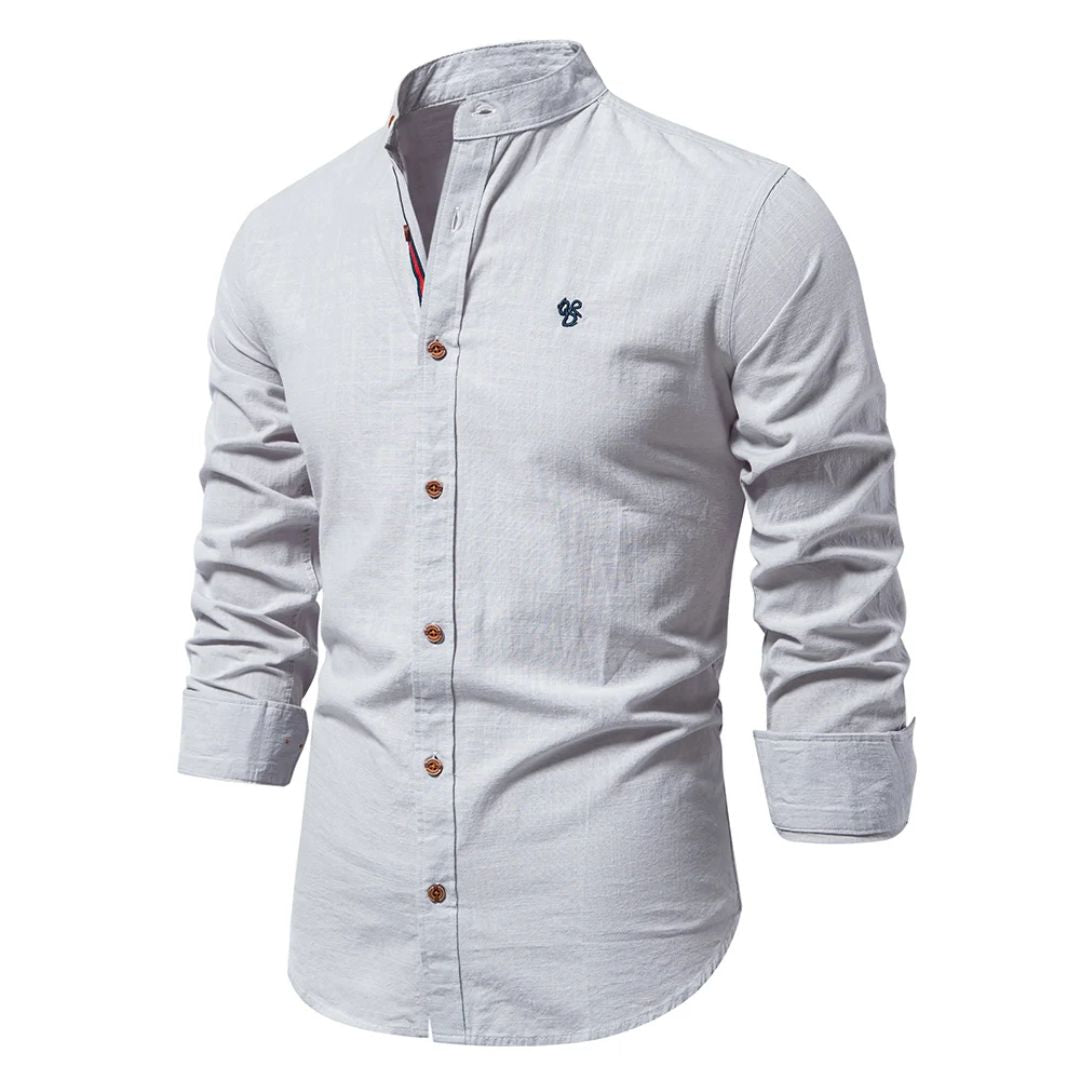 Men's Formal Button-Up Shirt with Stand Collar, Dress Shirt for Men