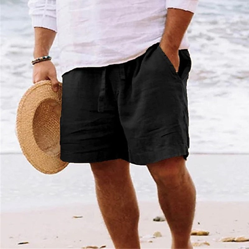 Men's Relaxed Beach Shorts with Side Pockets, Casual Drawstring Shorts