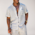 Men's Button-Down Shirt and Shorts Set with Matching Design, Summer Two-Piece Outfit