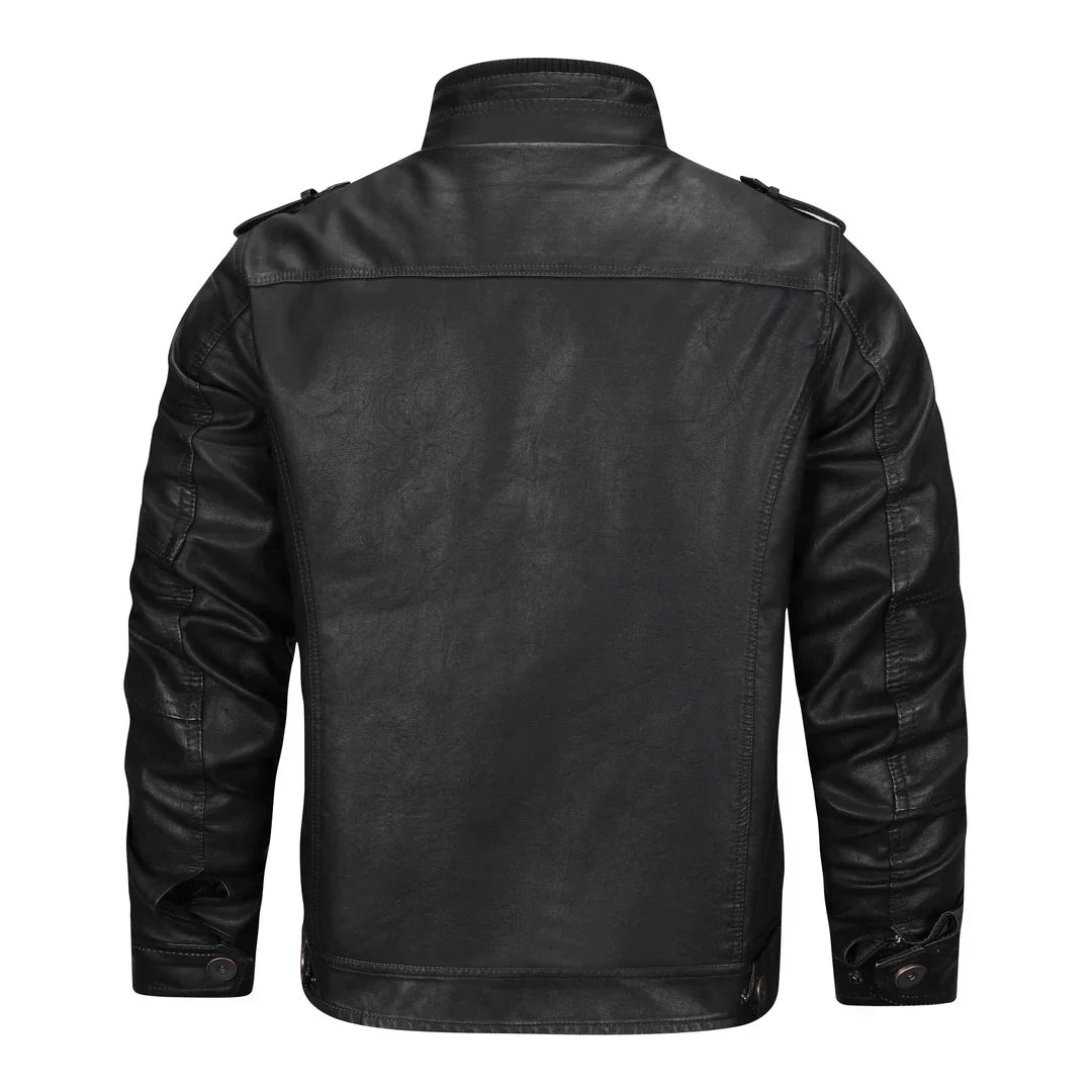 Black Faux Leather Jacket for Men, Zip-Up Moto Style