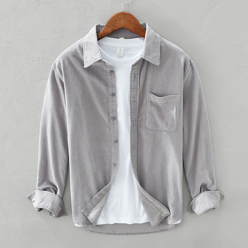 Men's Corduroy Shirt with Chest Pocket, Button-Up Casual Shirt