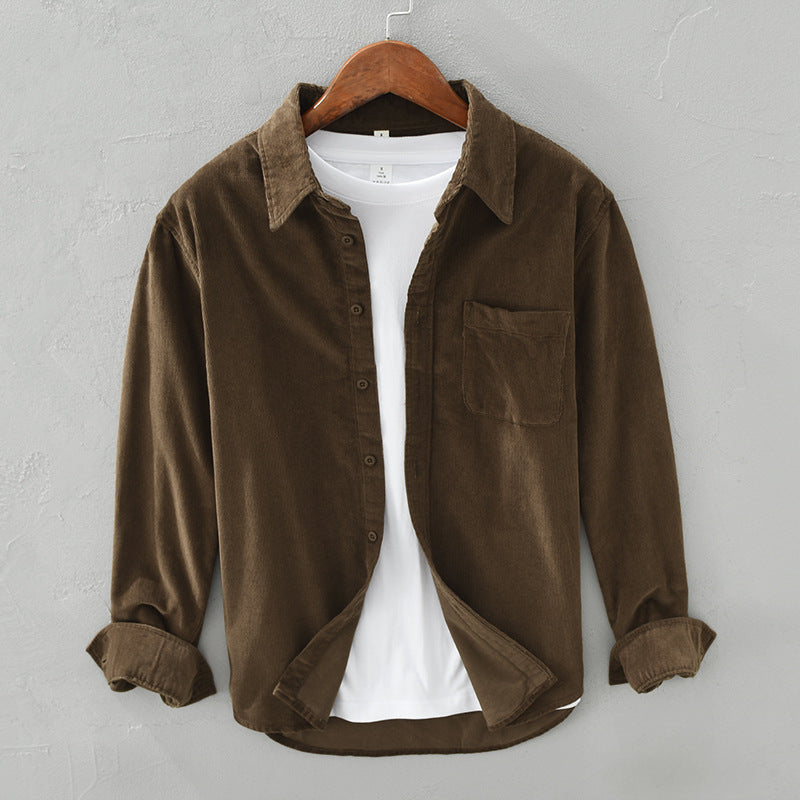 Men's Corduroy Shirt with Chest Pocket, Button-Up Casual Shirt
