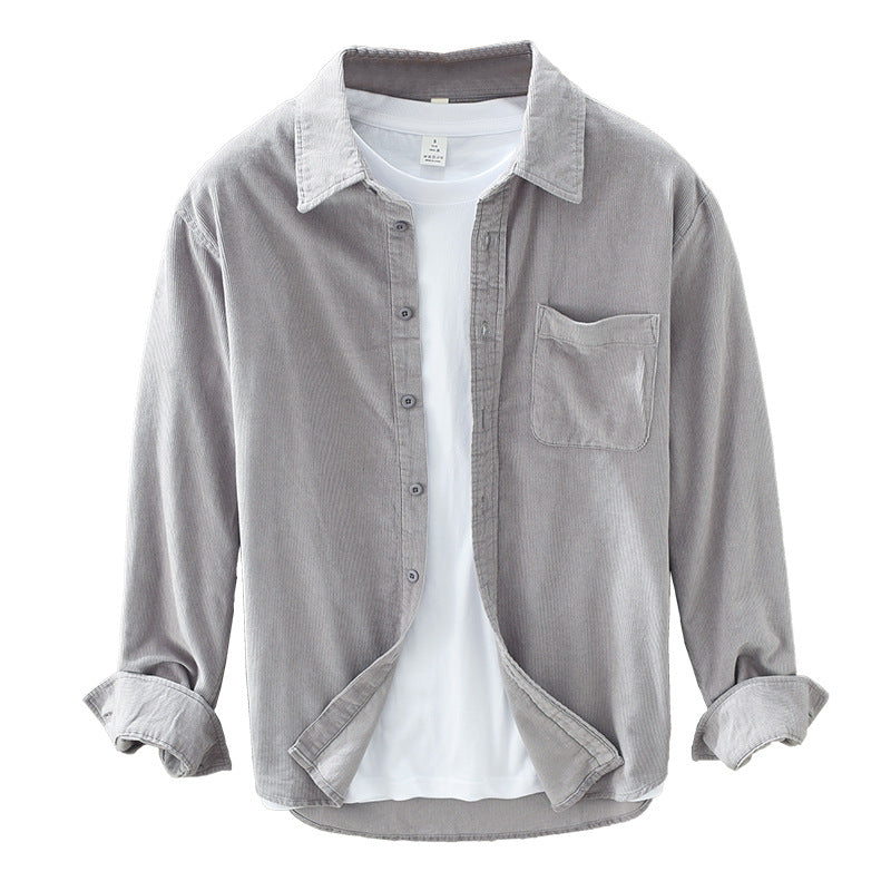 Men's Corduroy Shirt with Chest Pocket, Button-Up Casual Shirt