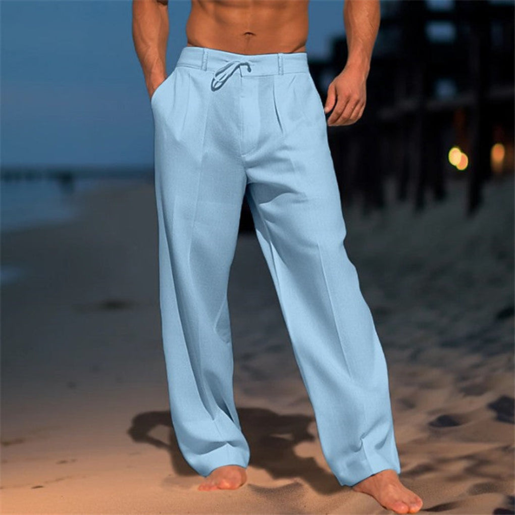 Men's Linen Relaxed Fit Drawstring Trousers - Breathable Summer Pants