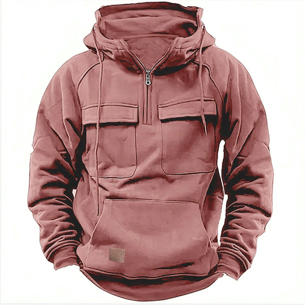 Men's Retro Motorcycle Hoodie | Zip-Up Fleece Jacket with Pockets