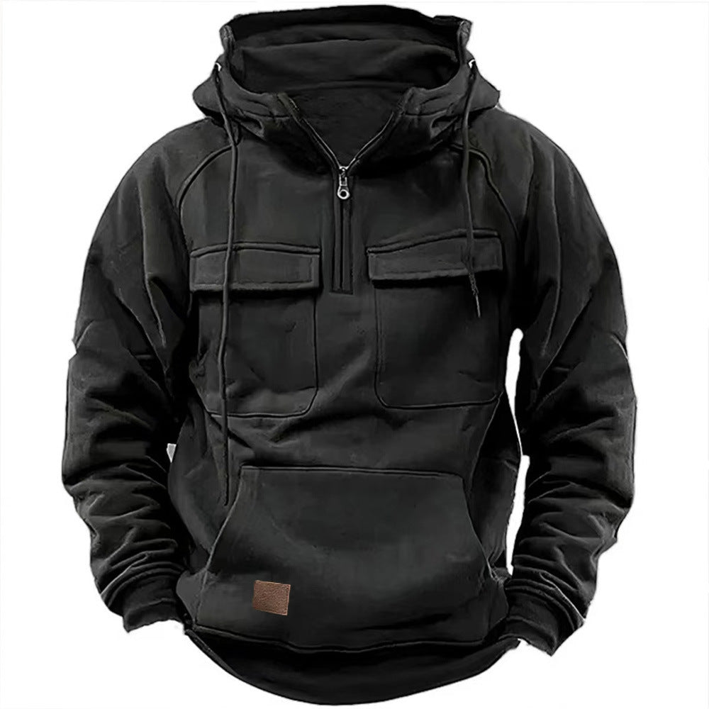 Men's Retro Motorcycle Hoodie | Zip-Up Fleece Jacket with Pockets