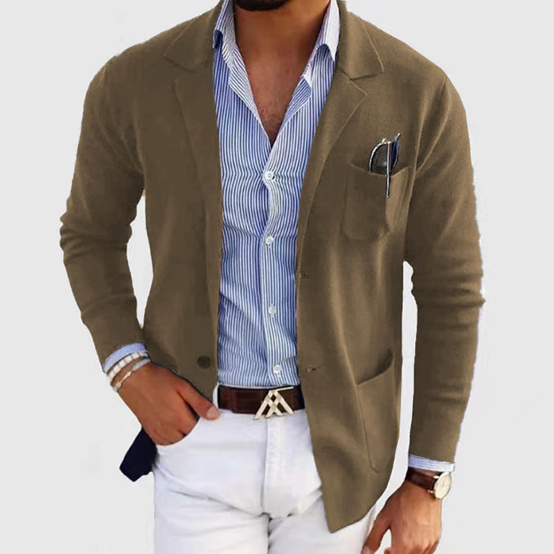 Men's Knit Blazer, Lapel Collar Textured Knit Casual Jacket