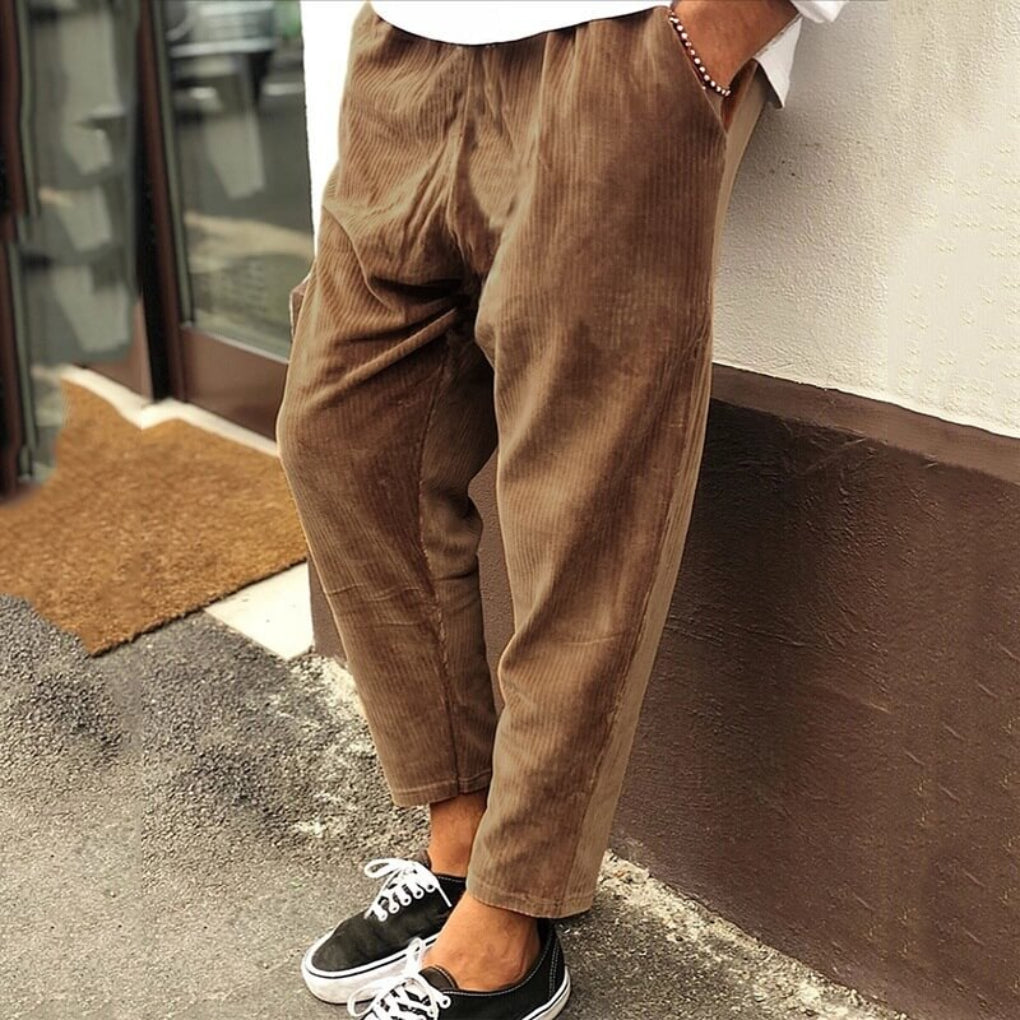 Men's Corduroy Relaxed Fit Pants, Soft Corduroy Pants with Elastic Waistband