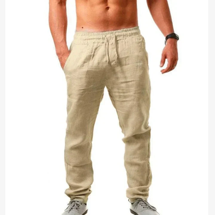Men's Linen Trousers, Breathable Relaxed Fit Pants