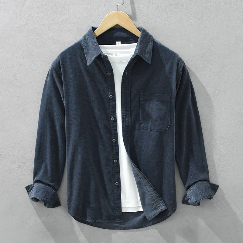 Men's Corduroy Shirt with Chest Pocket, Button-Up Casual Shirt