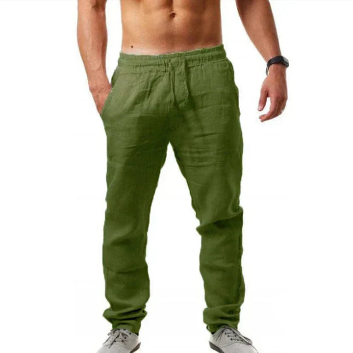 Men's Linen Trousers, Breathable Relaxed Fit Pants