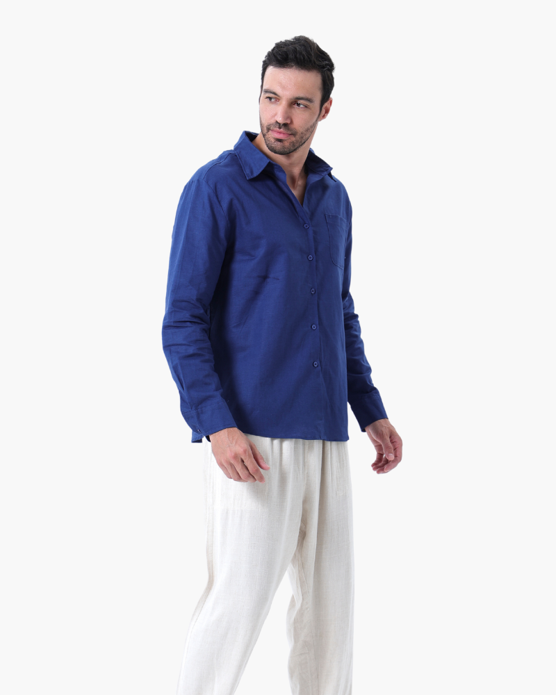 Men's Two-Piece Button-Front Shirt and Drawstring Pants Set, Casual Matching Outfit