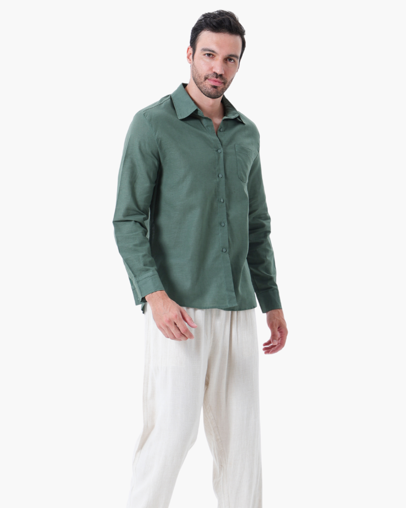 Men's Two-Piece Button-Front Shirt and Drawstring Pants Set, Casual Matching Outfit