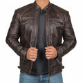 Men's Rugged Motorcycle Jacket with Multiple Zipper Pockets, Durable Riding Jacket