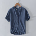 Men's Short Sleeve Linen Shirt, Stand-Up Collar Summer Top