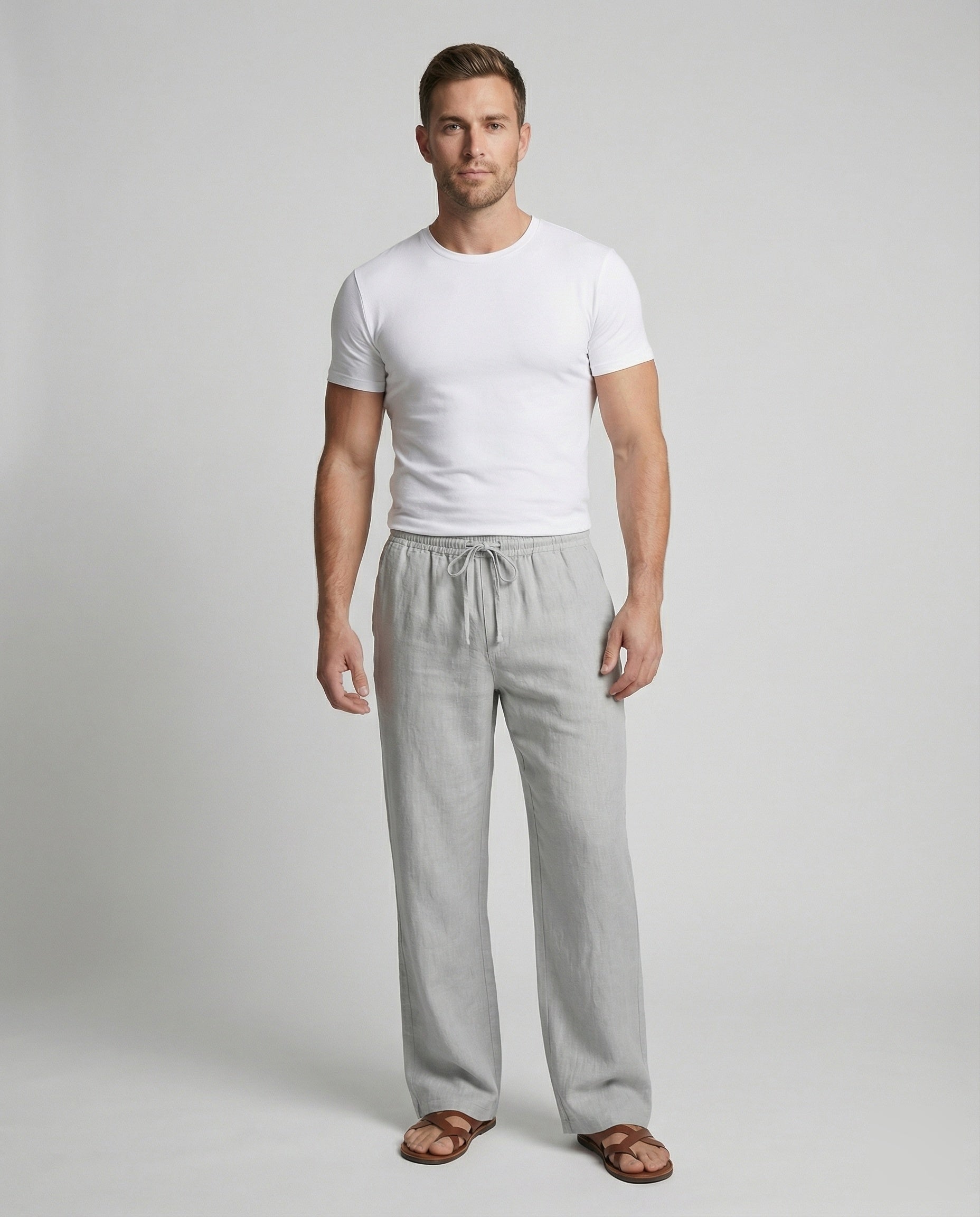 Men's Relaxed Summer Pants with Drawstring Waist, Lightweight Casual Trousers