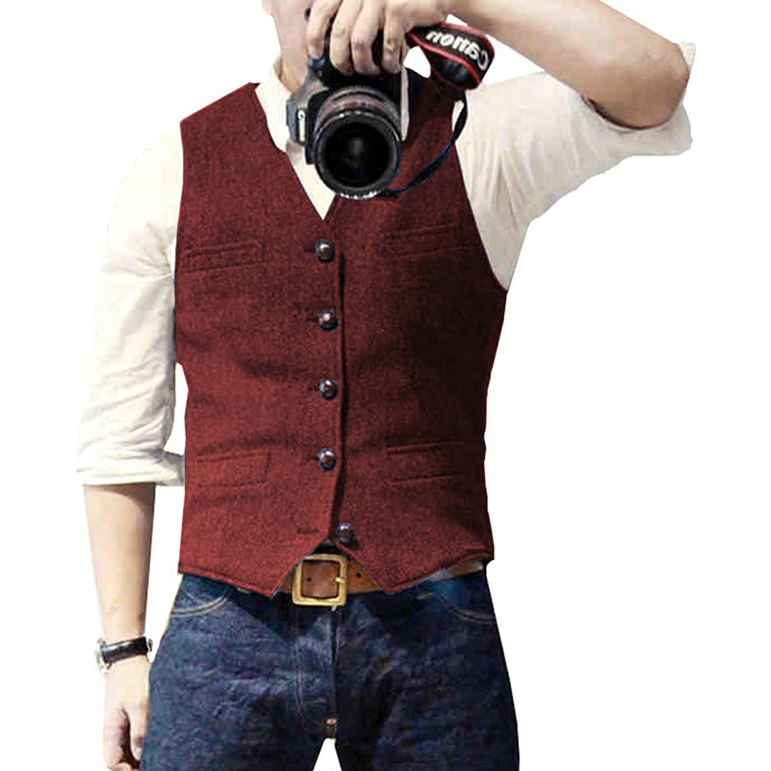 Men's Denim Vest, Button-Up Sleeveless Jacket with Chest Pockets