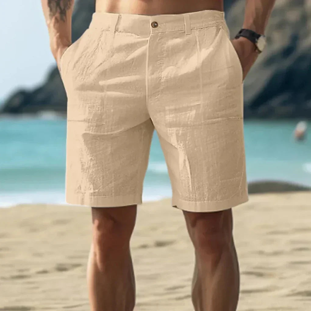 Men's Linen Shorts, Breathable Casual Shorts with Drawstring Waist
