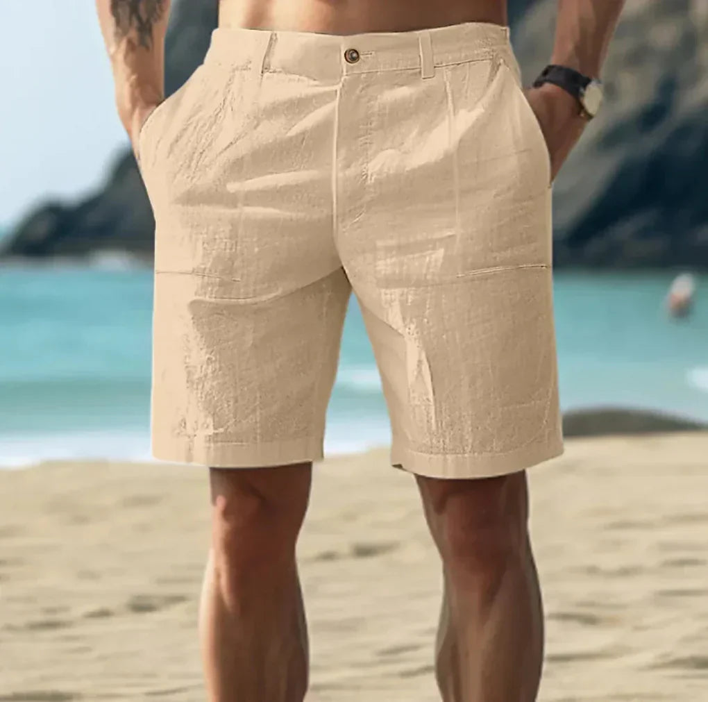 Men's Linen Shorts - Casual Summer Shorts with Adjustable Waistband