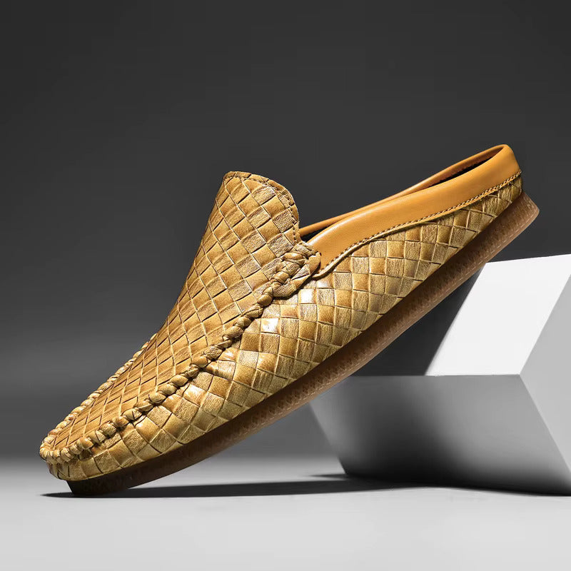 Men's Handwoven Mule Loafers with Cushioned Insole, Slip-On Casual Shoes