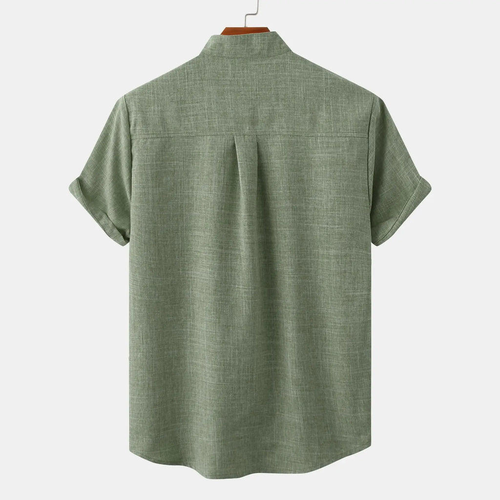 Men's Collarless Summer Shirt, Casual Button-Front Shirt