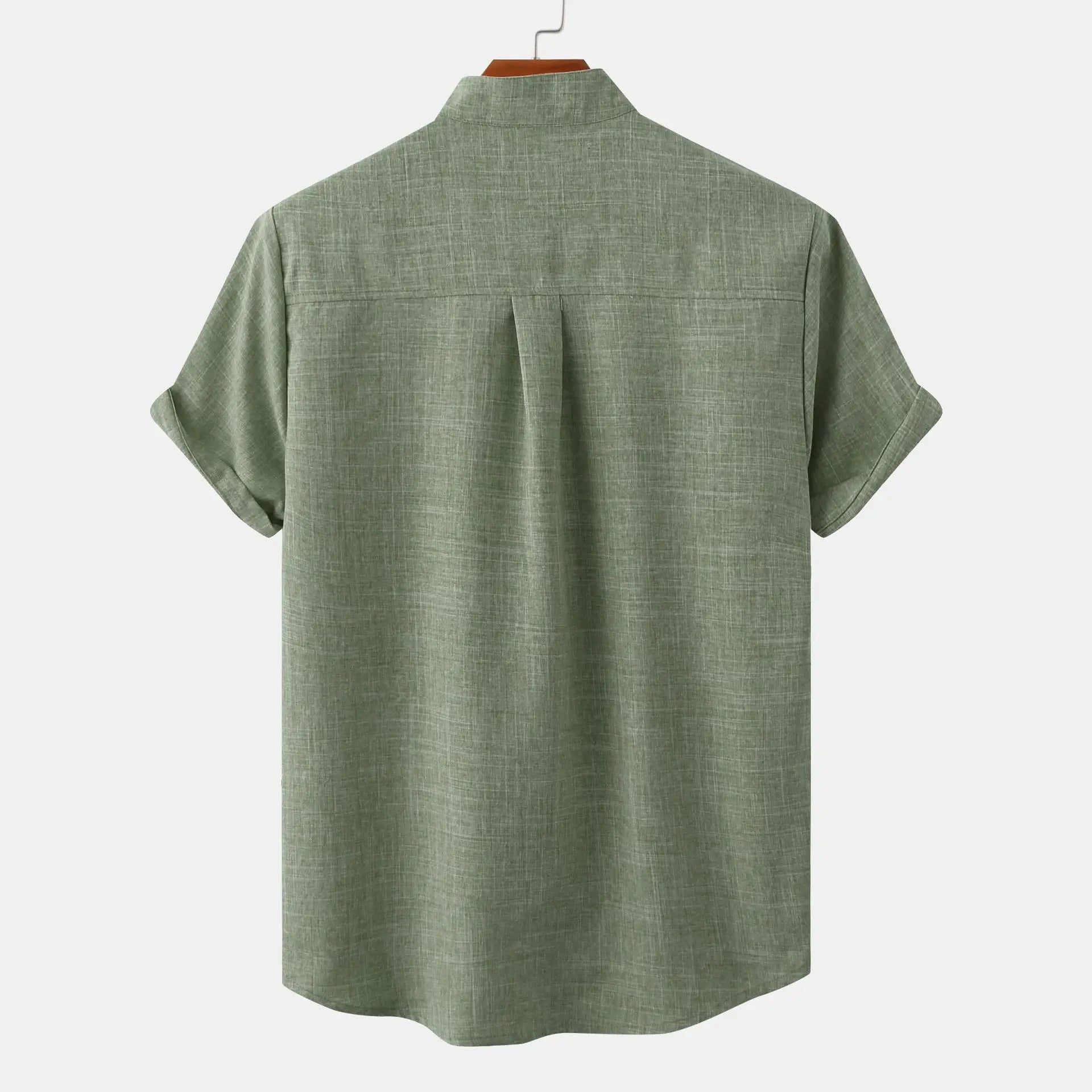 Men's Collarless Summer Shirt, Casual Button-Front Shirt