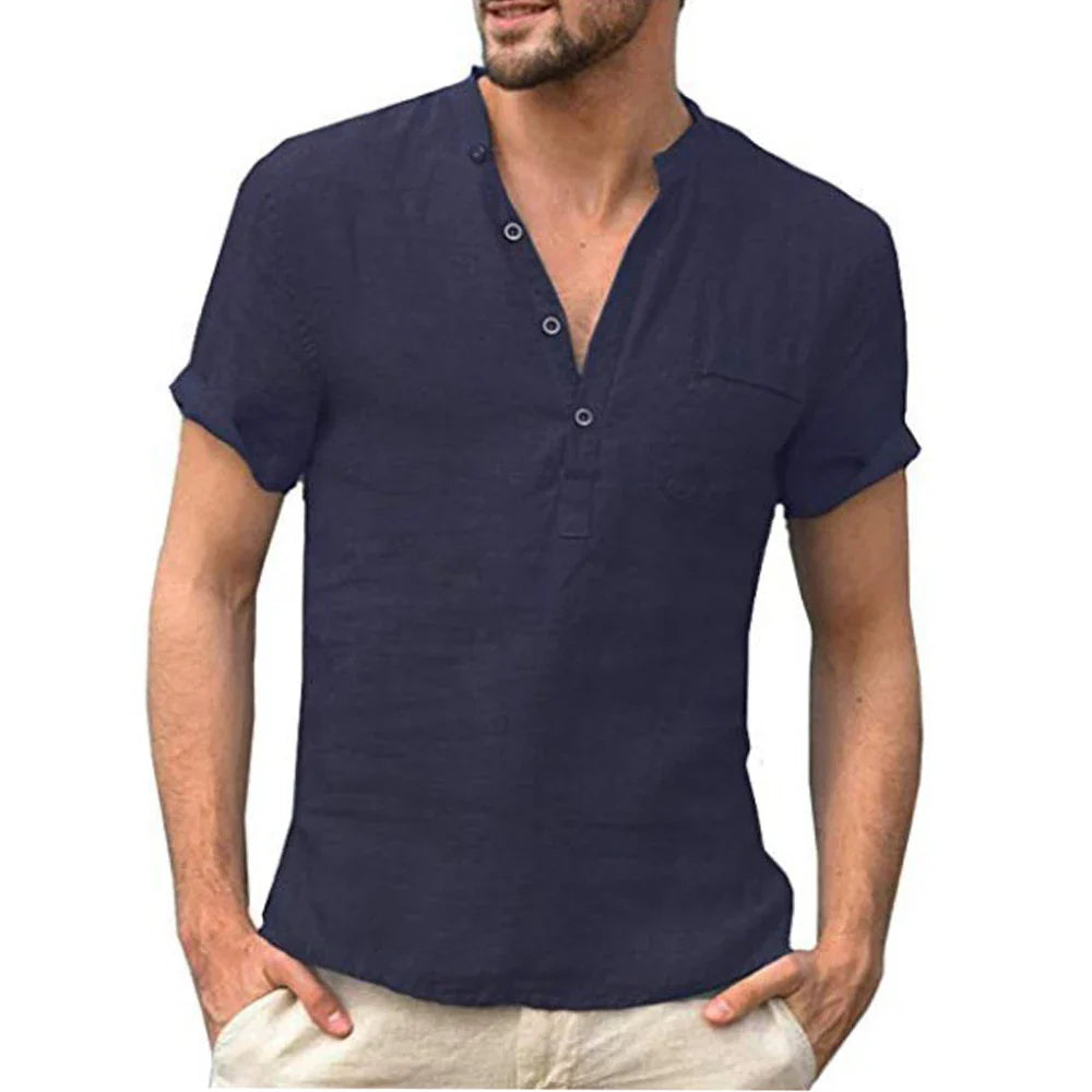 Men's Short Sleeve Henley Shirt with Chest Pocket, Lightweight Casual Fit